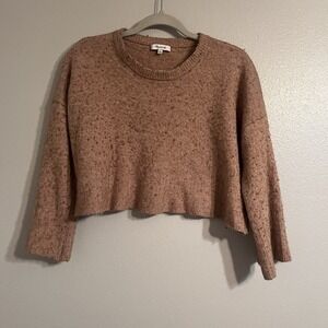 Madewell Womens‎ Sweater XL Brown Crewneck Cropped Knit Wool Blend Long Sleeve